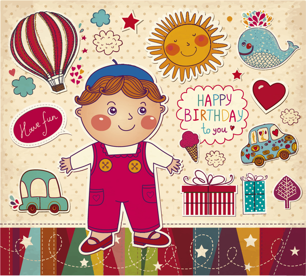Vintage birthday elements vector material