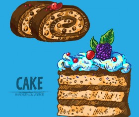 Vintage cake hand drawing vectors material 01