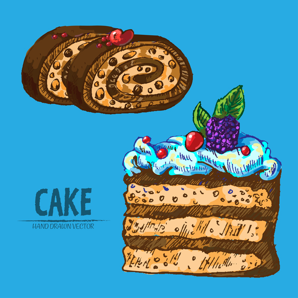Vintage cake hand drawing vectors material 01