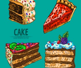 Vintage cake hand drawing vectors material 03