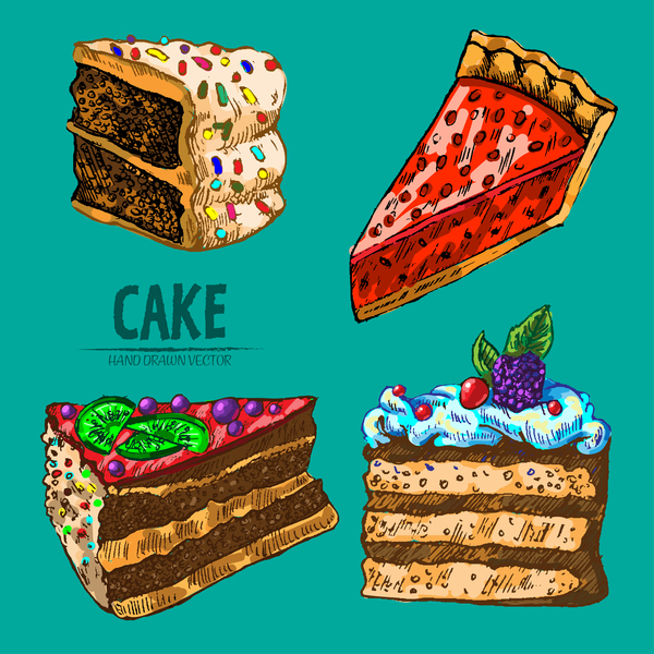 Vintage cake hand drawing vectors material 03