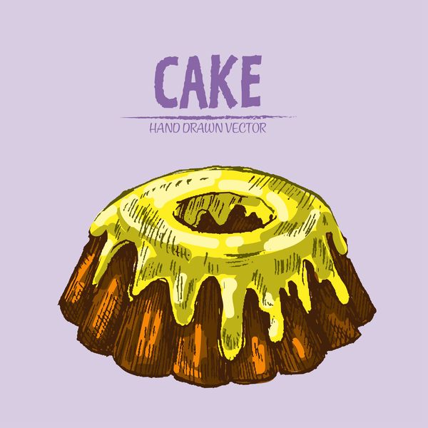 Vintage cake hand drawing vectors material 04