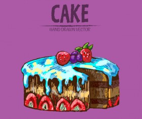 Vintage cake hand drawing vectors material 05