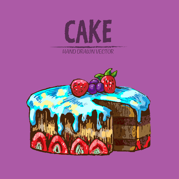 Vintage cake hand drawing vectors material 05
