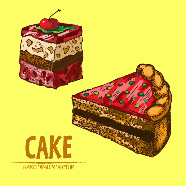 Vintage cake hand drawing vectors material 06