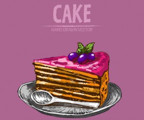Vintage cake hand drawing vectors material 07