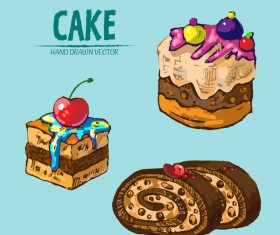 Vintage cake hand drawing vectors material 08