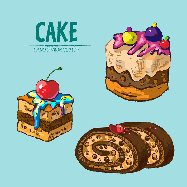 Vintage cake hand drawing vectors material 08