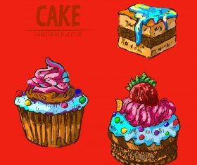 Vintage cake hand drawing vectors material 09