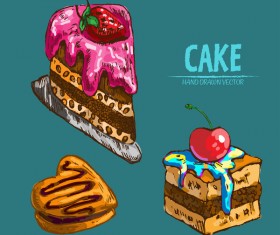Vintage cake hand drawing vectors material 10