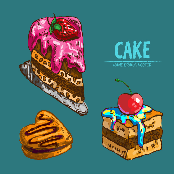 Vintage cake hand drawing vectors material 10 free download