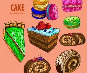 Vintage cake hand drawing vectors material 11