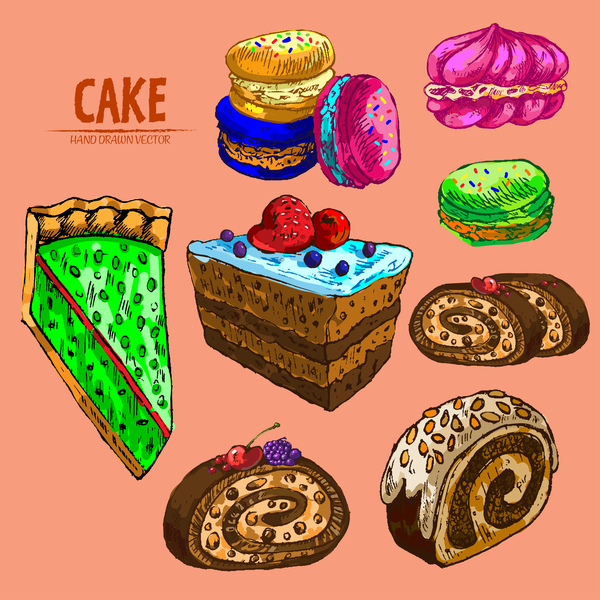 Vintage cake hand drawing vectors material 11
