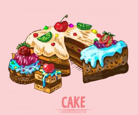 Vintage cake hand drawing vectors material 12