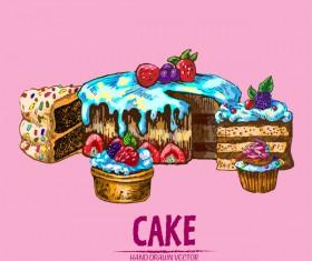Vintage cake hand drawing vectors material 13