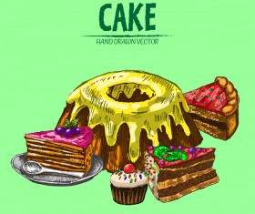 Vintage cake hand drawing vectors material 14