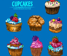 Vintage cake hand drawing vectors material 15