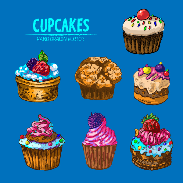 Vintage cake hand drawing vectors material 15