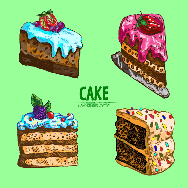 Vintage cake hand drawing vectors material 16