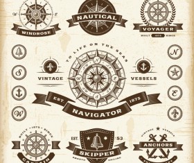 Vintage skipper with marine labels vector
