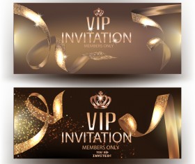 Vip elegant invitation cvards with gold beautiful ribbons vector