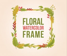 Watercolor leaves spring frame vector 01