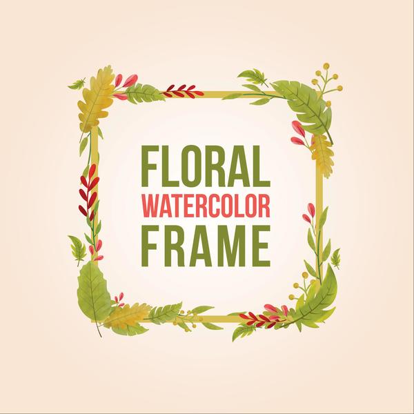 Watercolor leaves spring frame vector 01