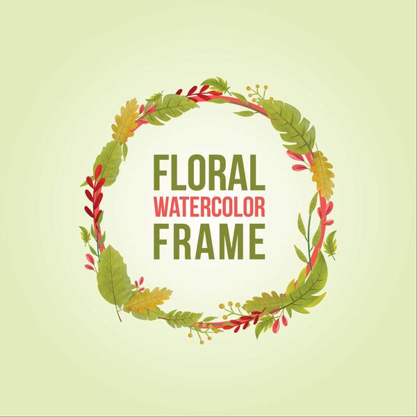 Watercolor leaves spring frame vector 02