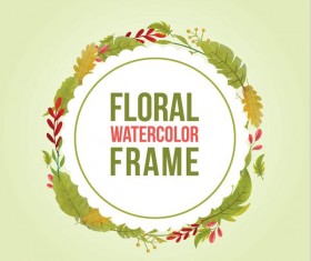 Watercolor leaves spring frame vector 06