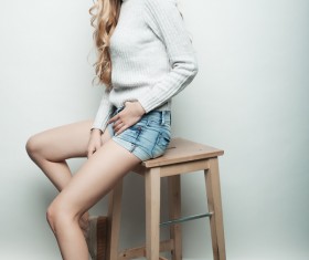 Wear high-necked sweater beautiful girl Stock Photo 06