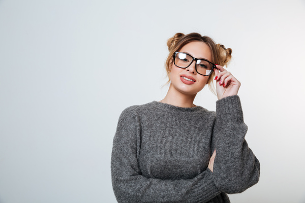Wearing broad-brimmed glasses girl Stock Photo 01
