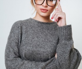 Wearing broad-brimmed glasses girl Stock Photo 02