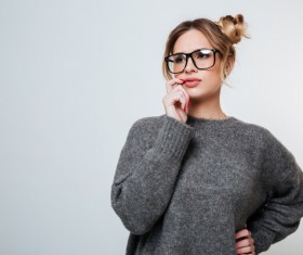 Wearing broad-brimmed glasses girl Stock Photo 03