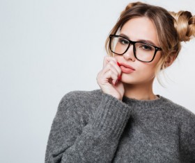 Wearing broad-brimmed glasses girl Stock Photo 04