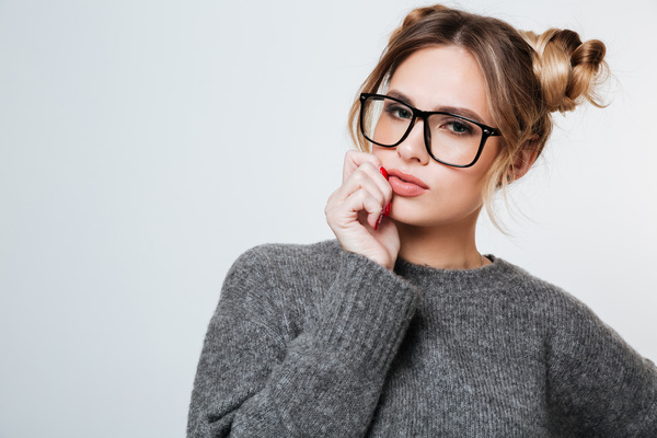 Wearing broad-brimmed glasses girl Stock Photo 04