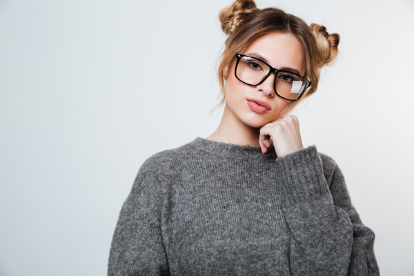 Wearing broad-brimmed glasses girl Stock Photo 05