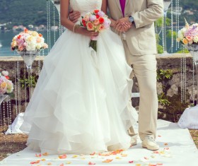 Wedding bouquet in hands of woman Stock Photo