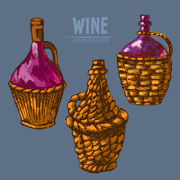Wine hand drawn vector material 01