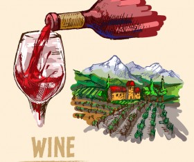 Wine hand drawn vector material 02