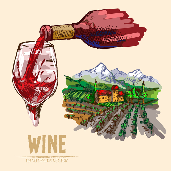 Wine hand drawn vector material 02