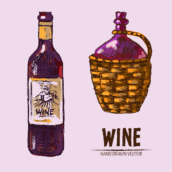 Wine hand drawn vector material 03