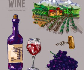Wine hand drawn vector material 04