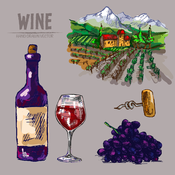 Wine hand drawn vector material 04