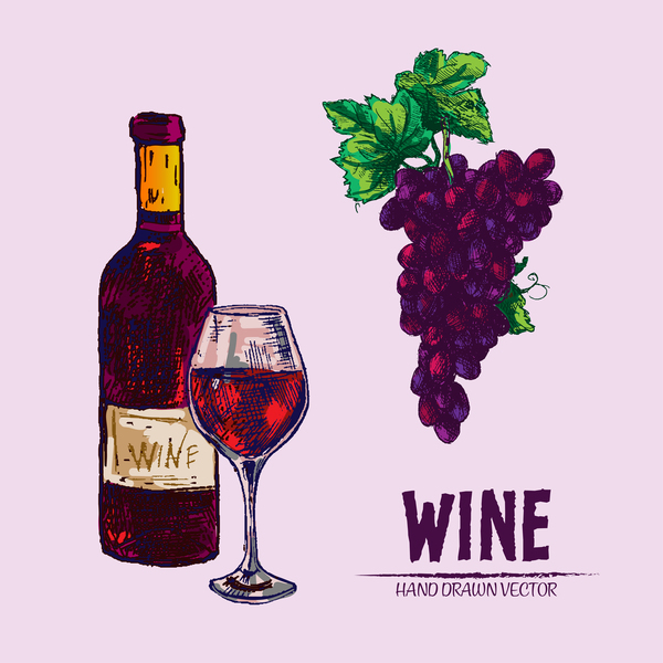Wine hand drawn vector material 05