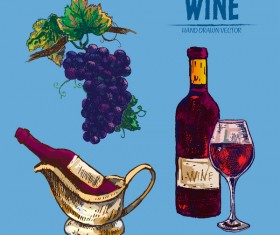 Wine hand drawn vector material 06
