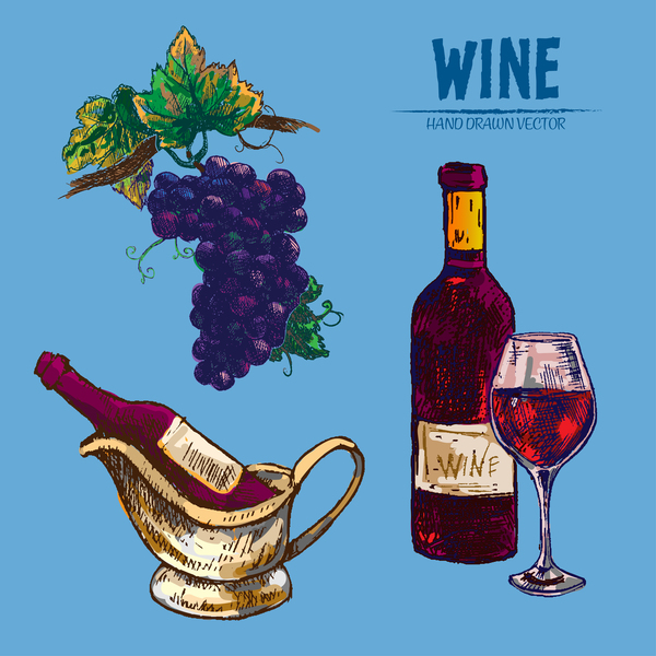 Wine hand drawn vector material 06