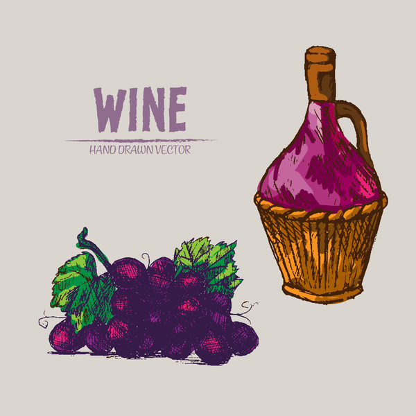 Wine hand drawn vector material 07