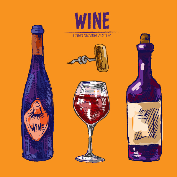 Wine hand drawn vector material 08