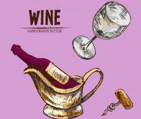 Wine hand drawn vector material 09