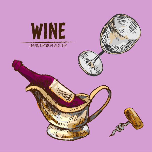 Wine hand drawn vector material 09
